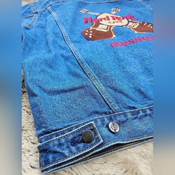 Hard Rock Cafe Guitars Denim Jacket Button Front Jean Embroidered M Unisex - Picture 9 of 13